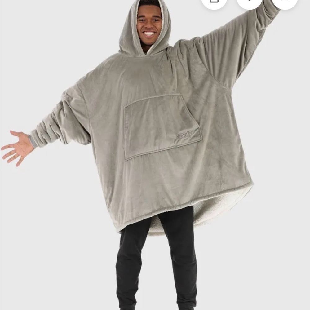 Cozy Gray Fleece Blanket Hoodie with White Accents